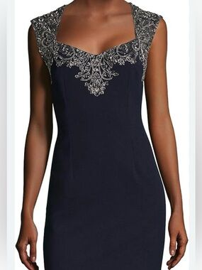 Adrianna Papell midnight blue evening gown with silver beading. Size 12